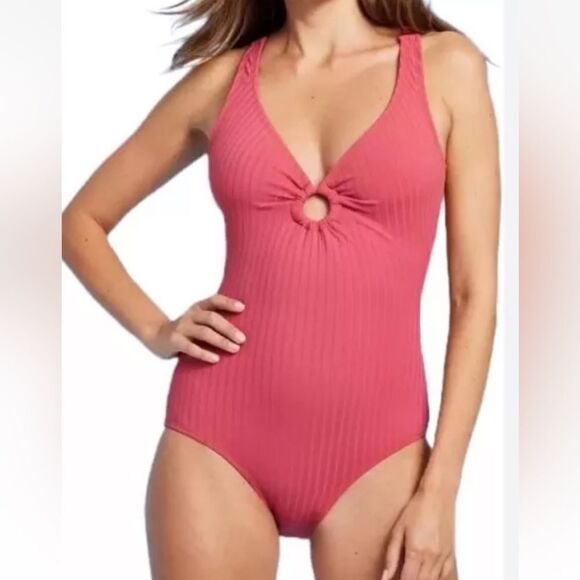 Kona Sol Wide Rib O Ring Onepiece Swimsuit Pink S - Picture 10 of 10